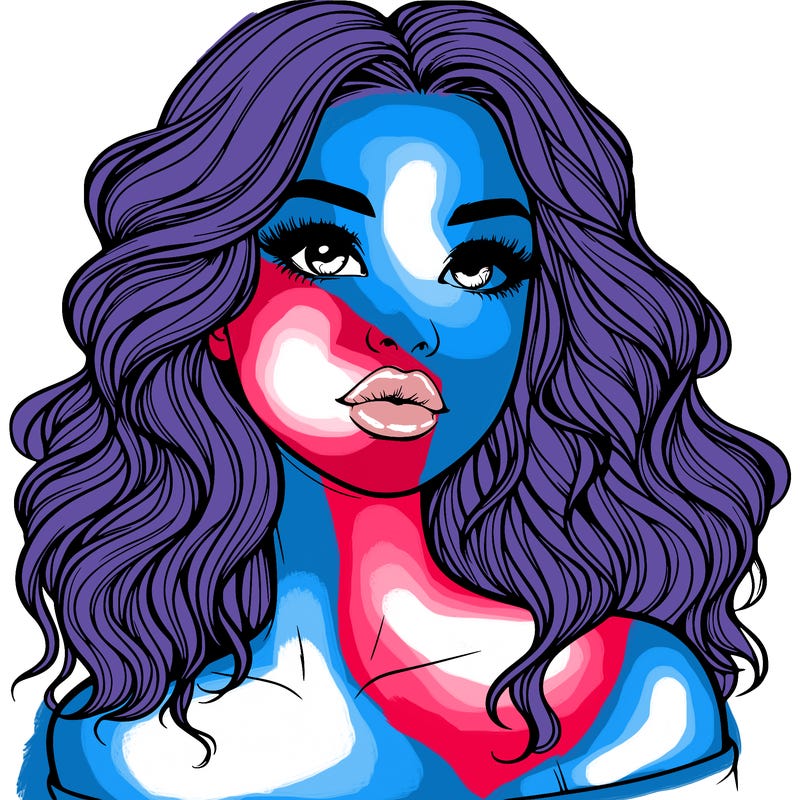 realistic girl with wavy hair and lips