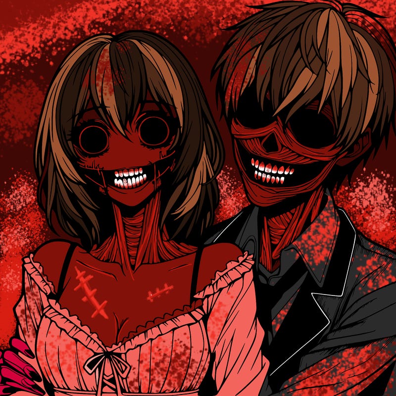 realistic scary creepy girl and boy couple romance horror anime
