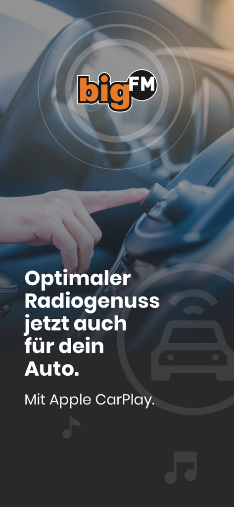 bigFM Radio - App bigFM Radio con supporto Apple CarPlay per l'ascolto in auto.