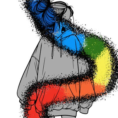 realistic girl with a oversized sweatshirt on and a bun