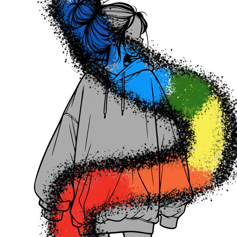 realistic girl with a oversized sweatshirt on and a bun