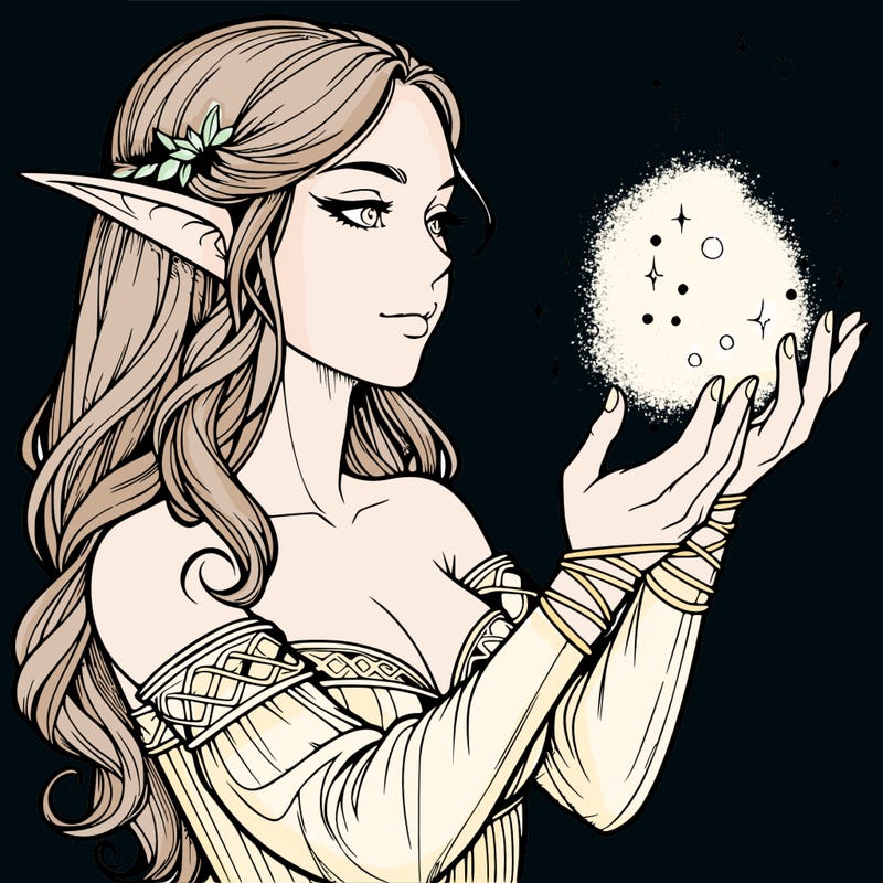 realistic elf girl doing magic