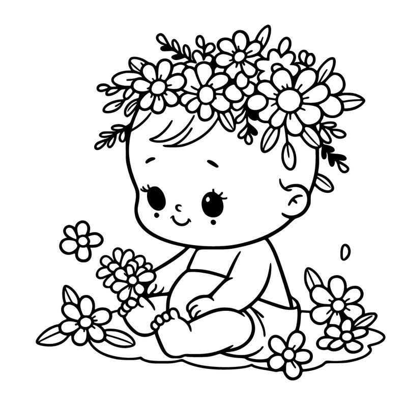 baby with flowers