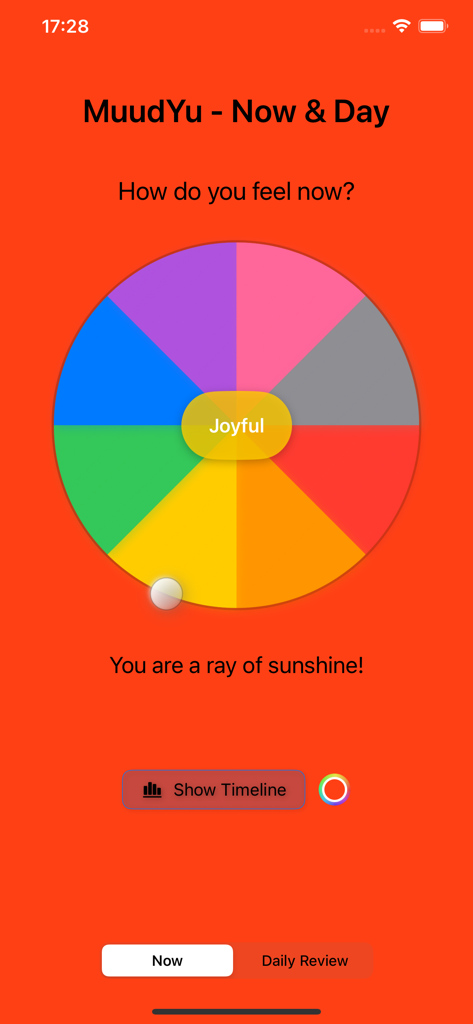 MuudYu - MuudYu app interface featuring a colorful donut wheel for visual mood tracking with a joyful status