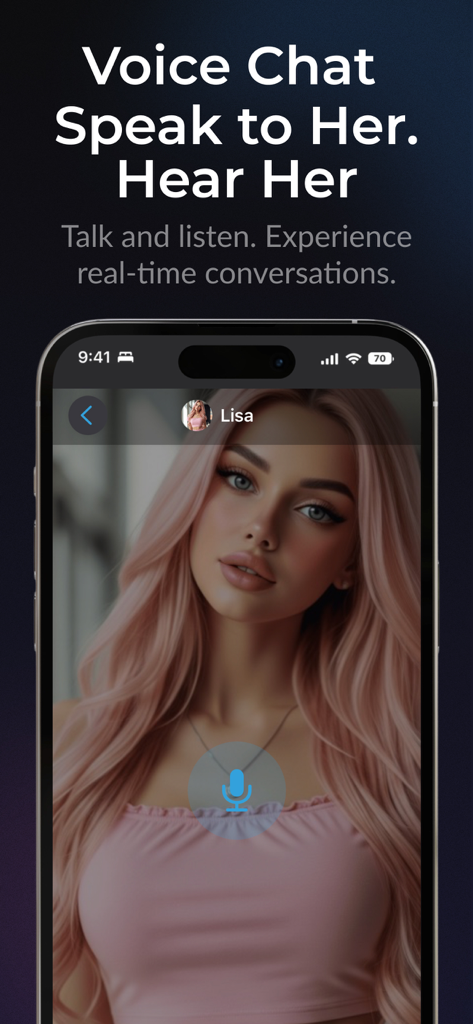 AI Girlfriend Chat: Roleplay - Interface of the AI Girlfriend Chat app highlighting the voice chat feature with an AI character