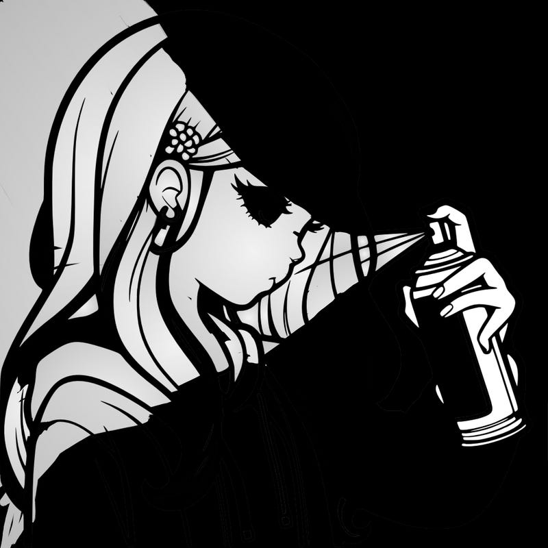 a realistic girl spray painting