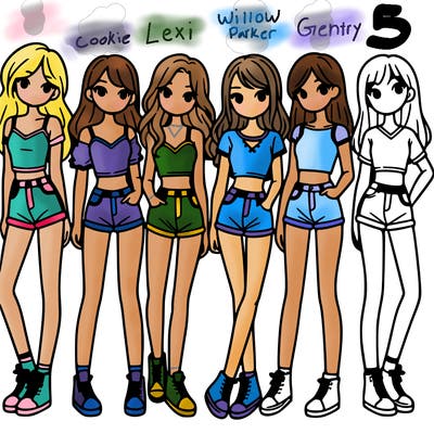 a group of girls wearing crop tops and shorts