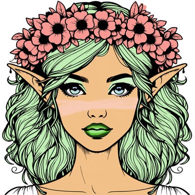 realistic female elf with flower crown