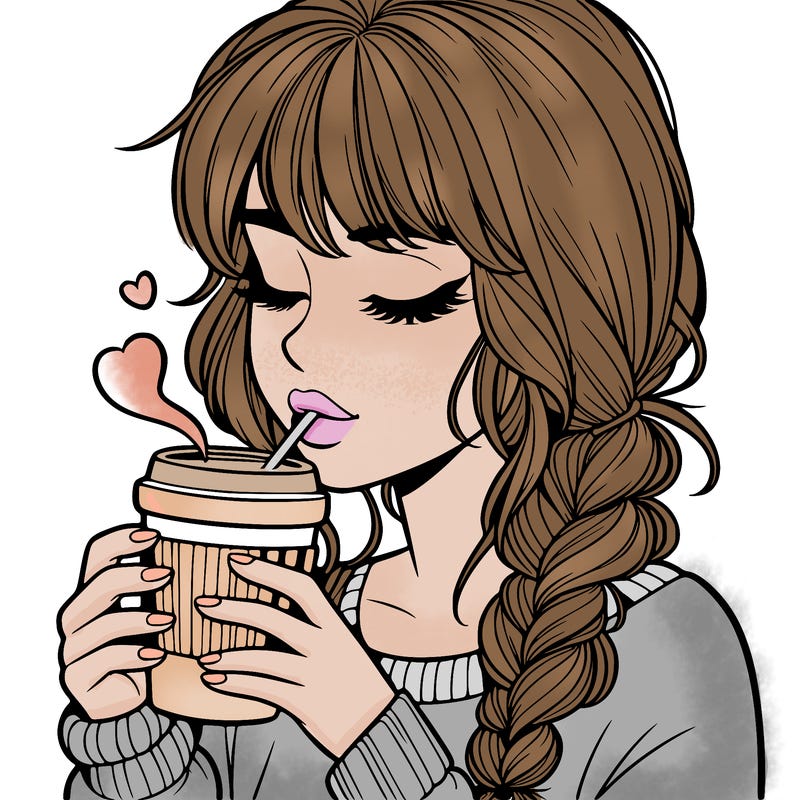 realistic girl drinking coffee
