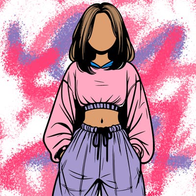 realistic girl faceless with baggy pants and a crop top