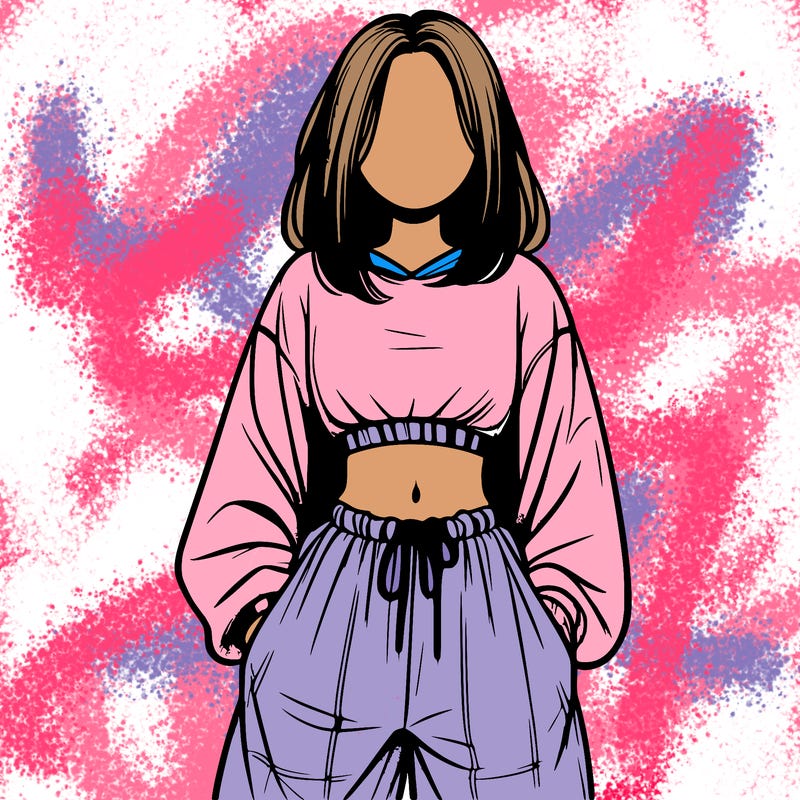 realistic girl faceless with baggy pants and a crop top