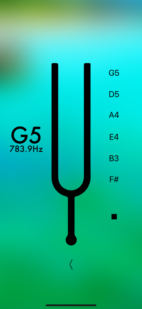 Filipino Bandurria Tuner Pro app interface showing G5 note frequency and a tuning fork