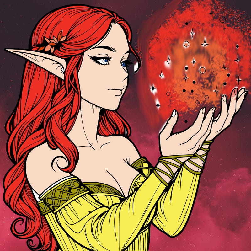 realistic elf girl doing magic