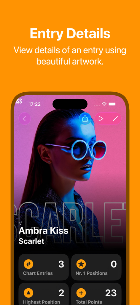 Chart Your Music - Detailed view of a music entry with artwork and statistics in the Chart Your Music app