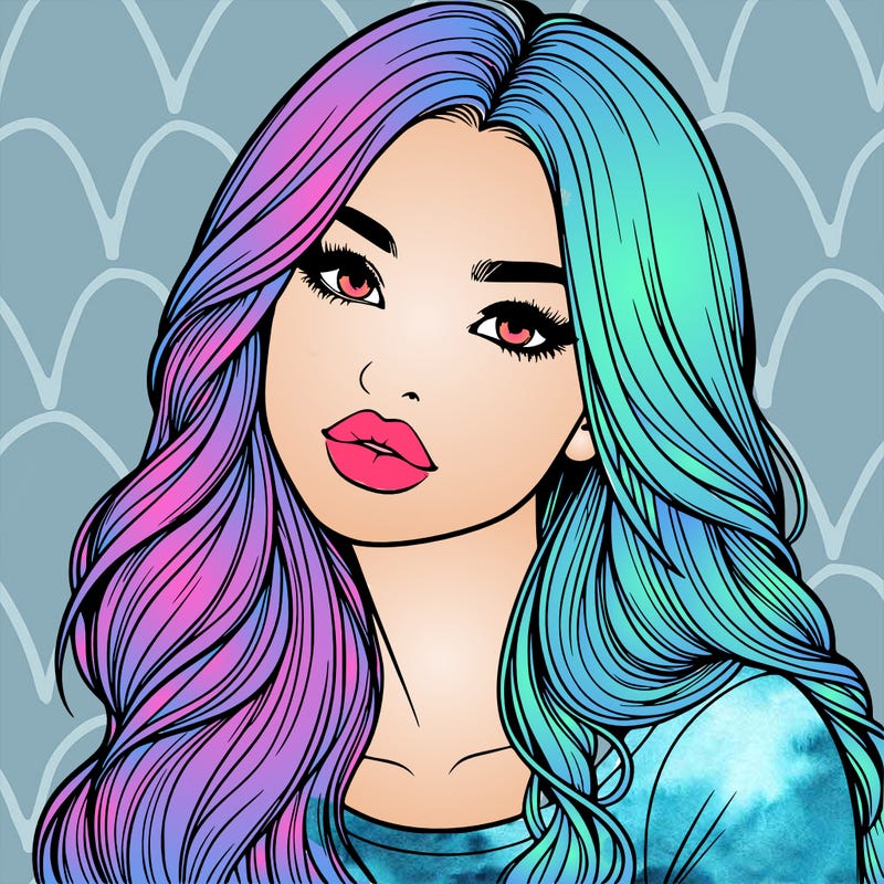 realistic girl with hair on her hair and lips