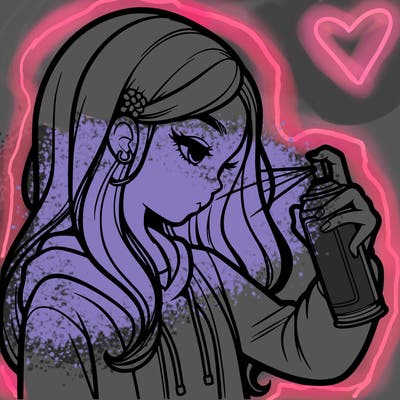 a realistic girl spray painting