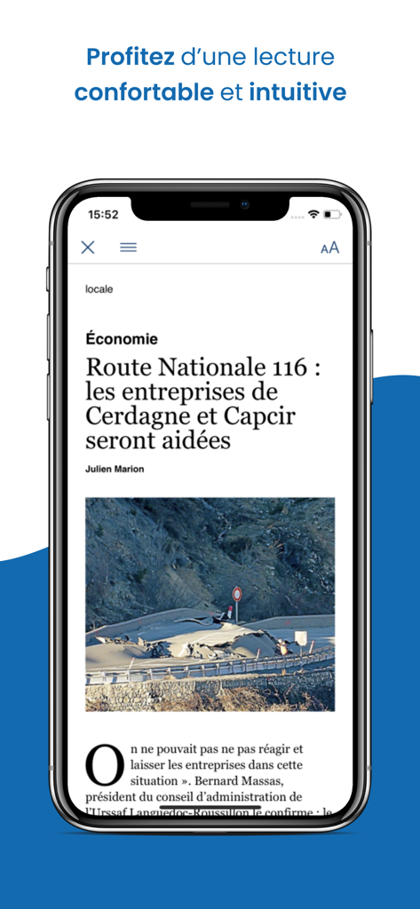 L'Indépendant Le Journal - Lindependant新聞アプリのニュース記事が表示されたスマートフォン画面。