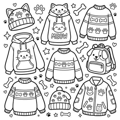 Dive into a world of cozy fashion with this delightful collection of pet-themed outerwear, perfect for young animal lovers. Kids will love bringing these charming hoodies, sweaters, and accessories to life with their favorite colors.