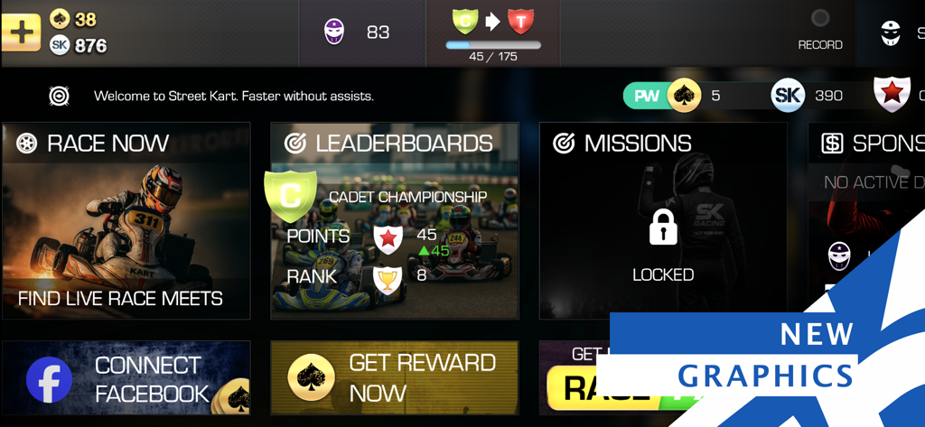 SK26: Street Kart Racing Game - レースオプションとジュニアチャンピオンシップリーダーボードが特徴のSK26ストリートカートレーシングゲームのメインメニュー