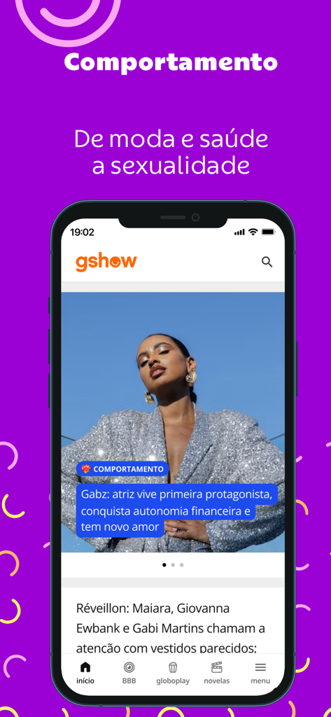 gshow: novelas, realities e + - Pantalla de la aplicación móvil Gshow mostrando la sección de noticias de comportamiento y moda.