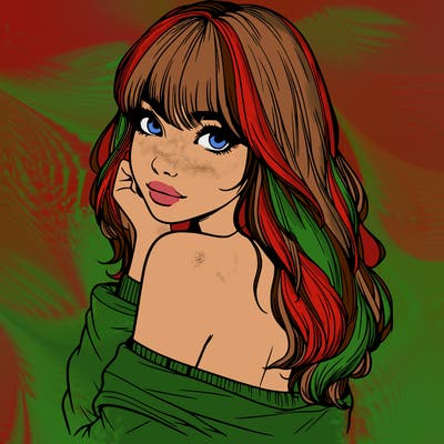 realistic girl with bangs looking over her shoulder