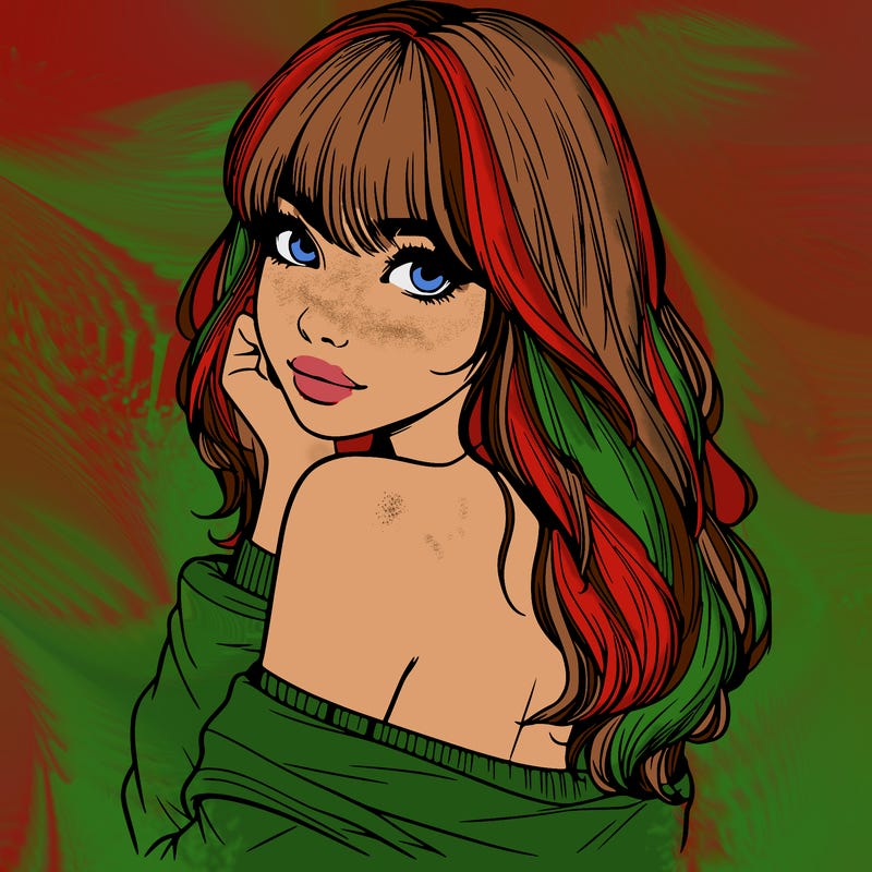 realistic girl with bangs looking over her shoulder