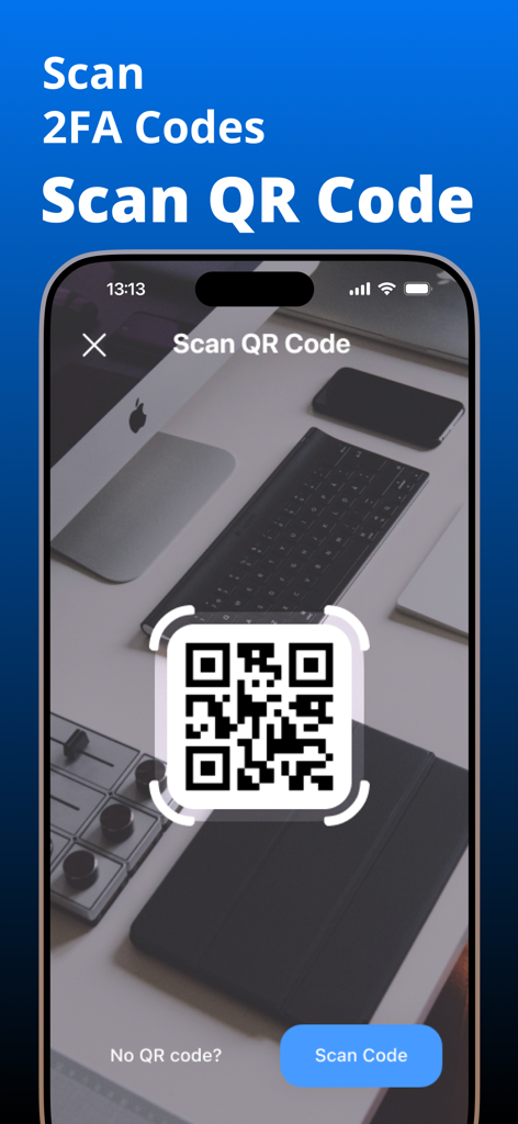 Uma tela de smartphone usando o aplicativo authenticator para escanear um código QR para configuração de autenticação de dois fatores.