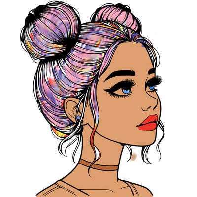 realistic girl with buns on the top of her head