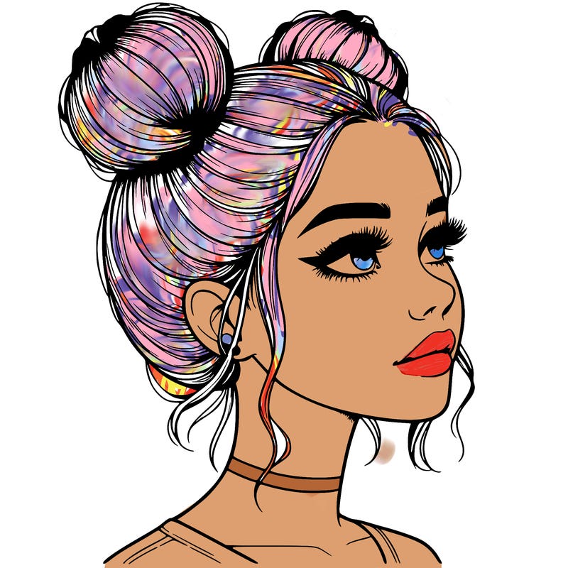 realistic girl with buns on the top of her head