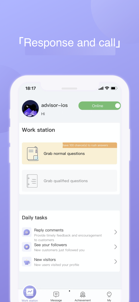 Salvia-Advisor - Salvia Advisor app dashboard interface for spiritual consultants showing work station and tasks