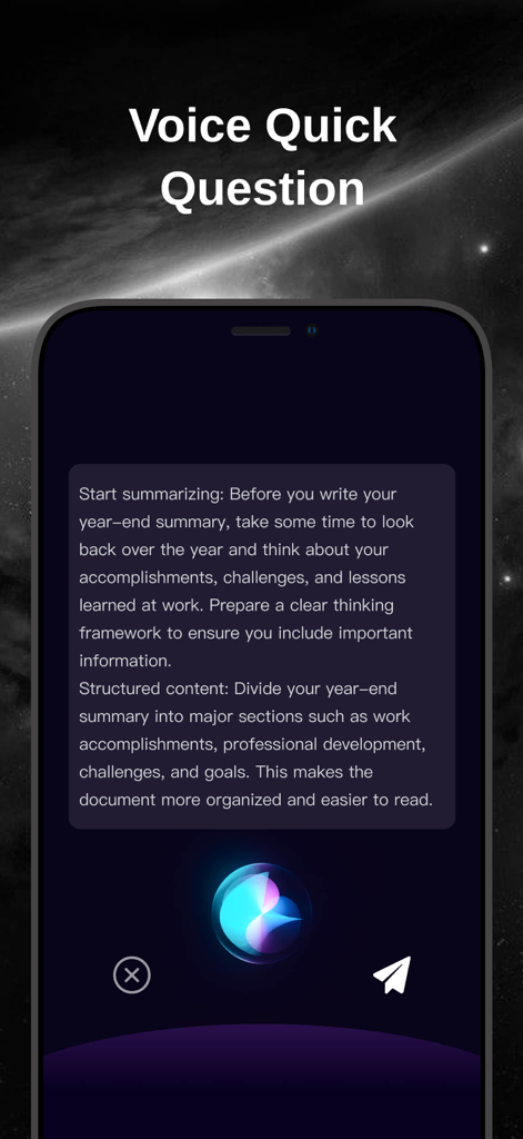 G.AI 4.1 -AI Chatbot Assistant - Smartphone screen showing G.AI voice assistant interface with productivity summary text