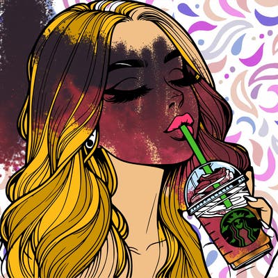 realistic girl drinking starbucks