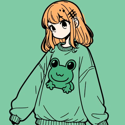 girl wearing frogging sweatshirt