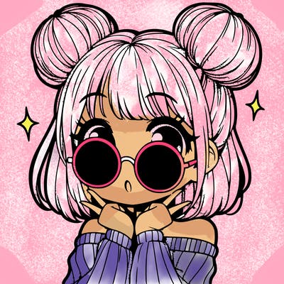 manga girl with hairbuns and sun shape sunglasses