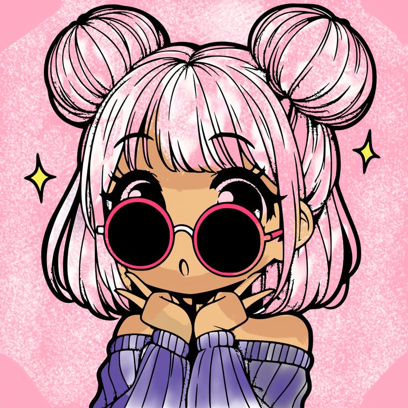 manga girl with hairbuns and sun shape sunglasses