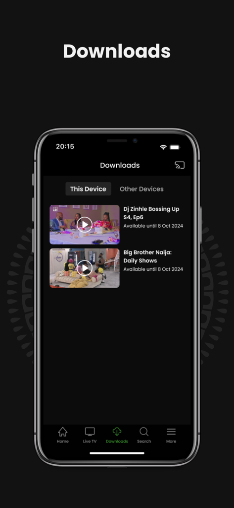 GOtv Stream - L'écran de téléchargement de l'application GOtv Stream affiche le contenu vidéo enregistré pour un visionnage hors ligne.