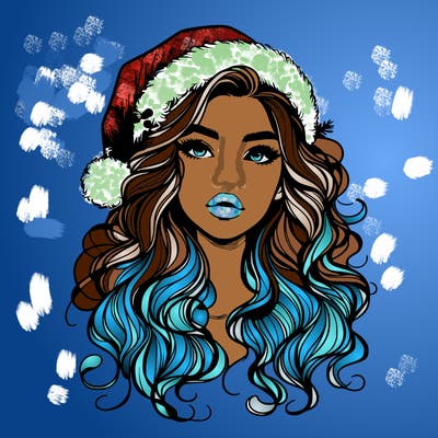 realistic christmas girl with wavy hair and lips
