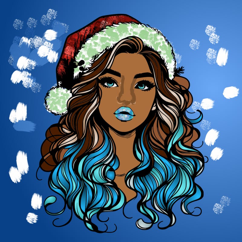 realistic christmas girl with wavy hair and lips