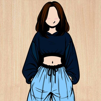 realistic girl faceless with baggy pants and a crop top