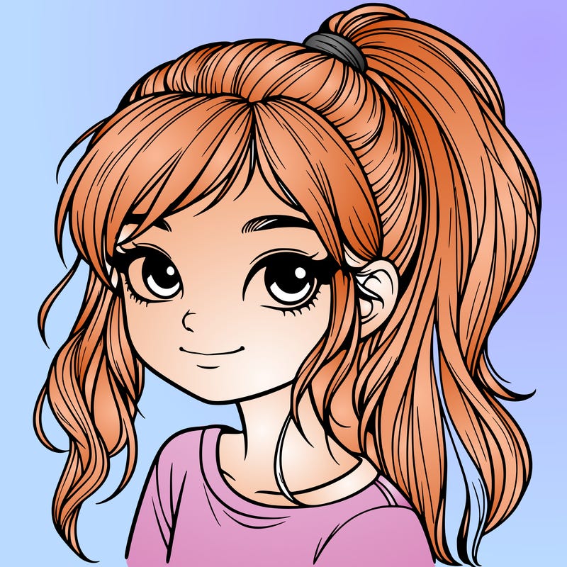 realistic girl with ponytail