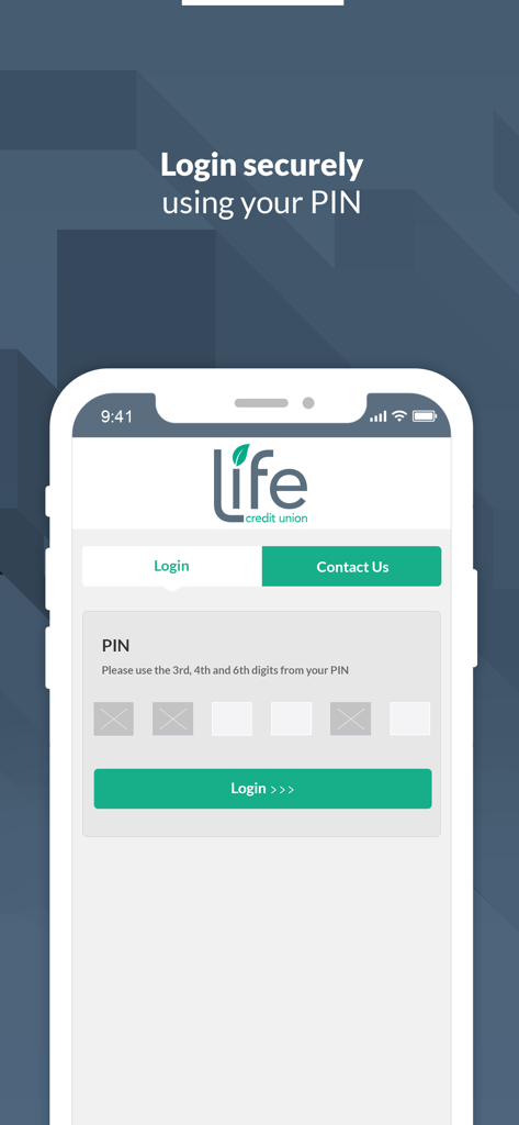 Life Credit Union mobile app login screen asking for specific PIN digits
