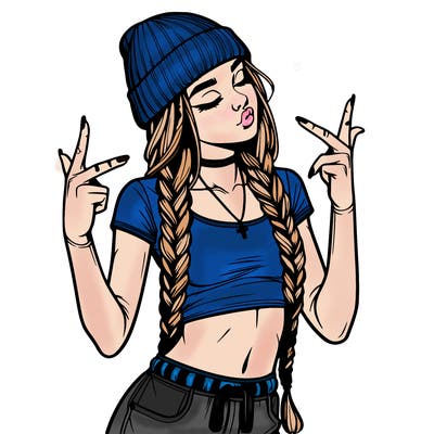 realistic teenage girl with braids and a beanie and crop top doing 🫶🏼