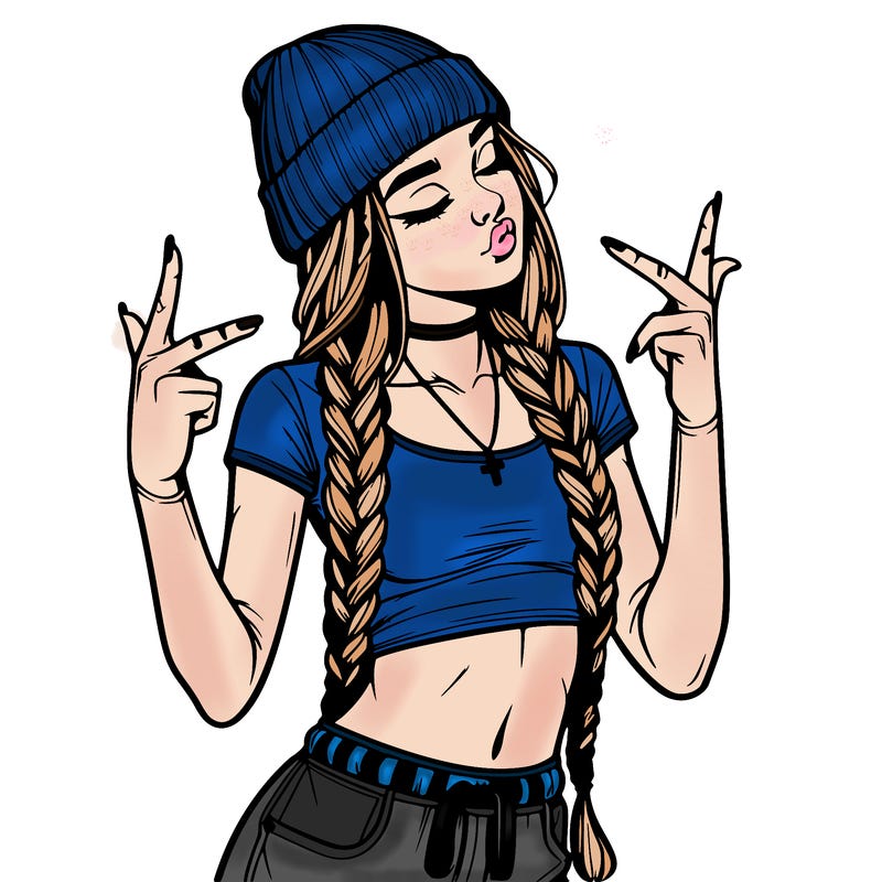 realistic teenage girl with braids and a beanie and crop top doing 🫶🏼