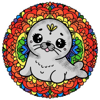 a cute baby seal mandala