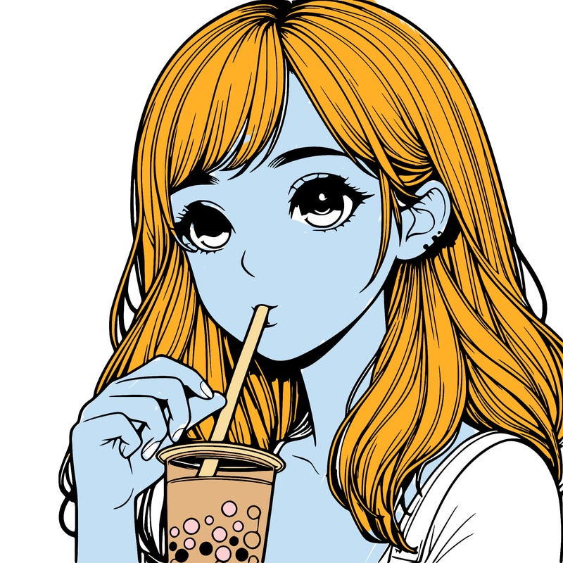 realistic girl drinking boba 🧋