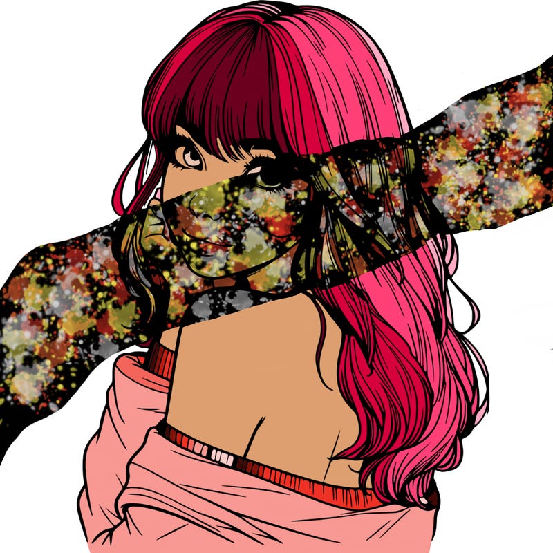 realistic girl with bangs looking over her shoulder