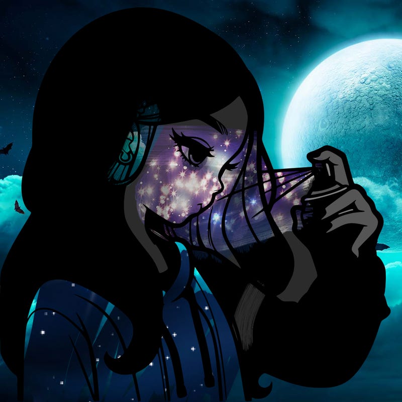 a realistic girl spray painting