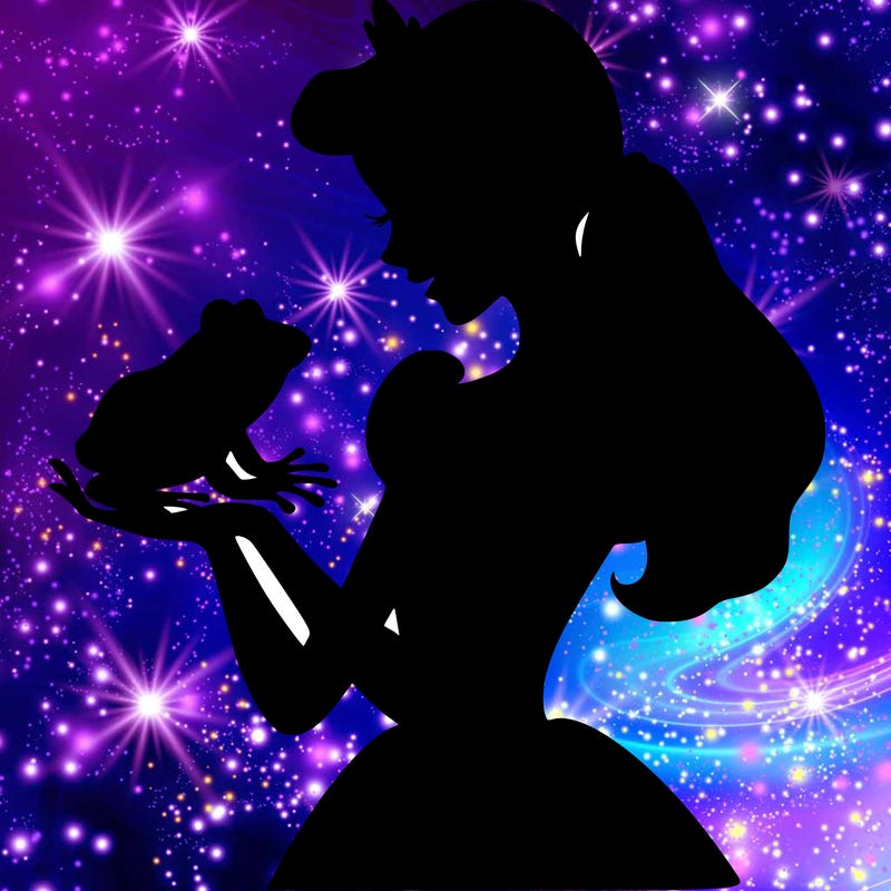 a shadow of a princess holding a frog realistic