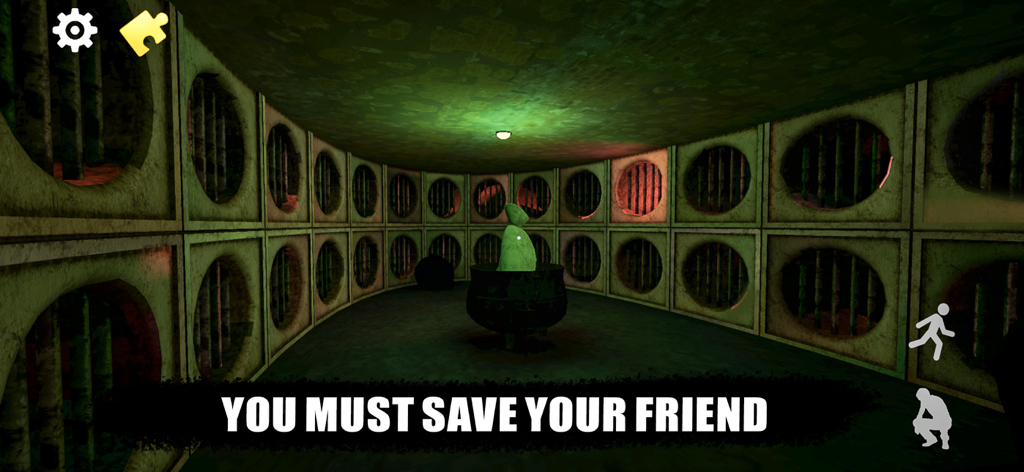 Taco Loco: Horror Game - Taco Loco Horror Game screenshot showing a mission to save a friend in a dark room with cells