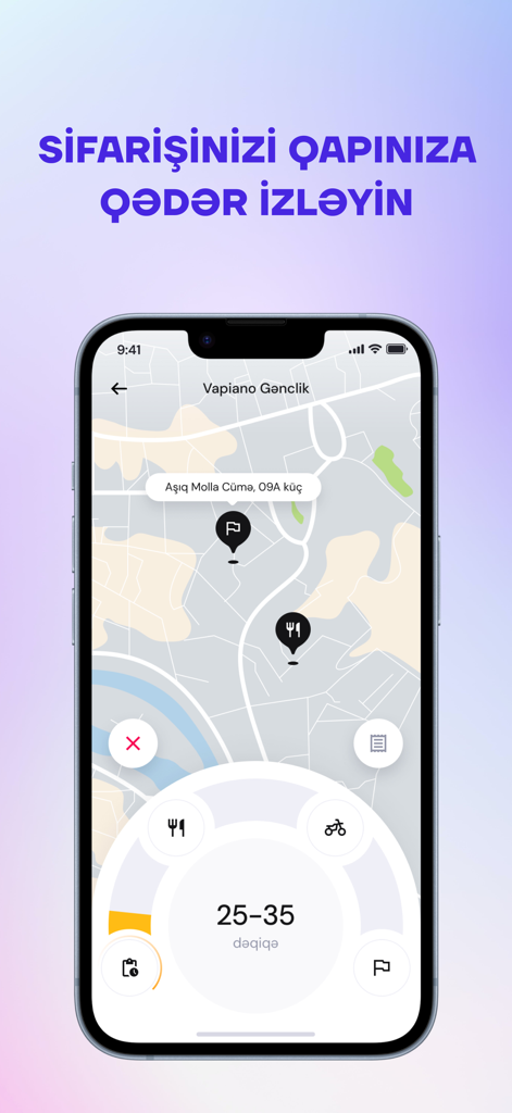 TEZGEL Online - iPhone screen showing a delivery map and estimated arrival time in the Tezgel Online app